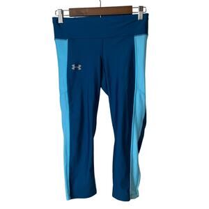 Under Armour Heat Gear Teal & Light Blue Compression Capri Leggings Size Medium